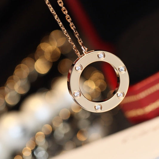 [Star Jewelry]LOVE NECKLACE 16MM 6 DIAMONDS PINK GOLD