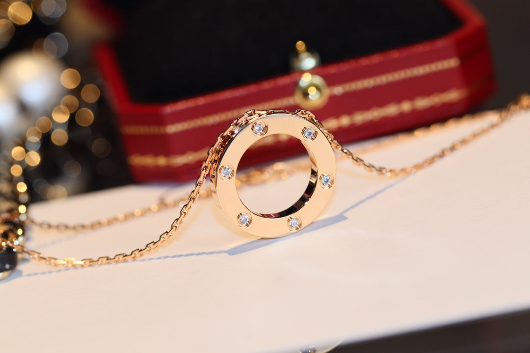 [Star Jewelry]LOVE NECKLACE 16MM 6 DIAMONDS PINK GOLD