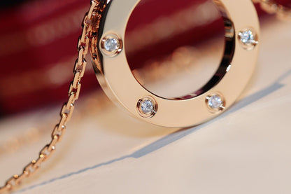 [Star Jewelry]LOVE NECKLACE 16MM 6 DIAMONDS PINK GOLD