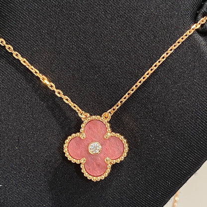 [Star Jewelry]CLOVER 15MM DIAMOND RHODONITE NECKLACE