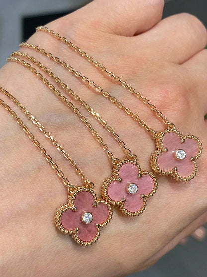 [Star Jewelry]CLOVER 15MM DIAMOND RHODONITE NECKLACE