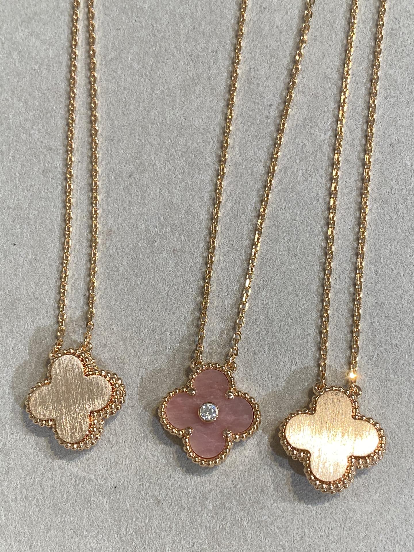 [Star Jewelry]CLOVER 15MM DIAMOND RHODONITE NECKLACE