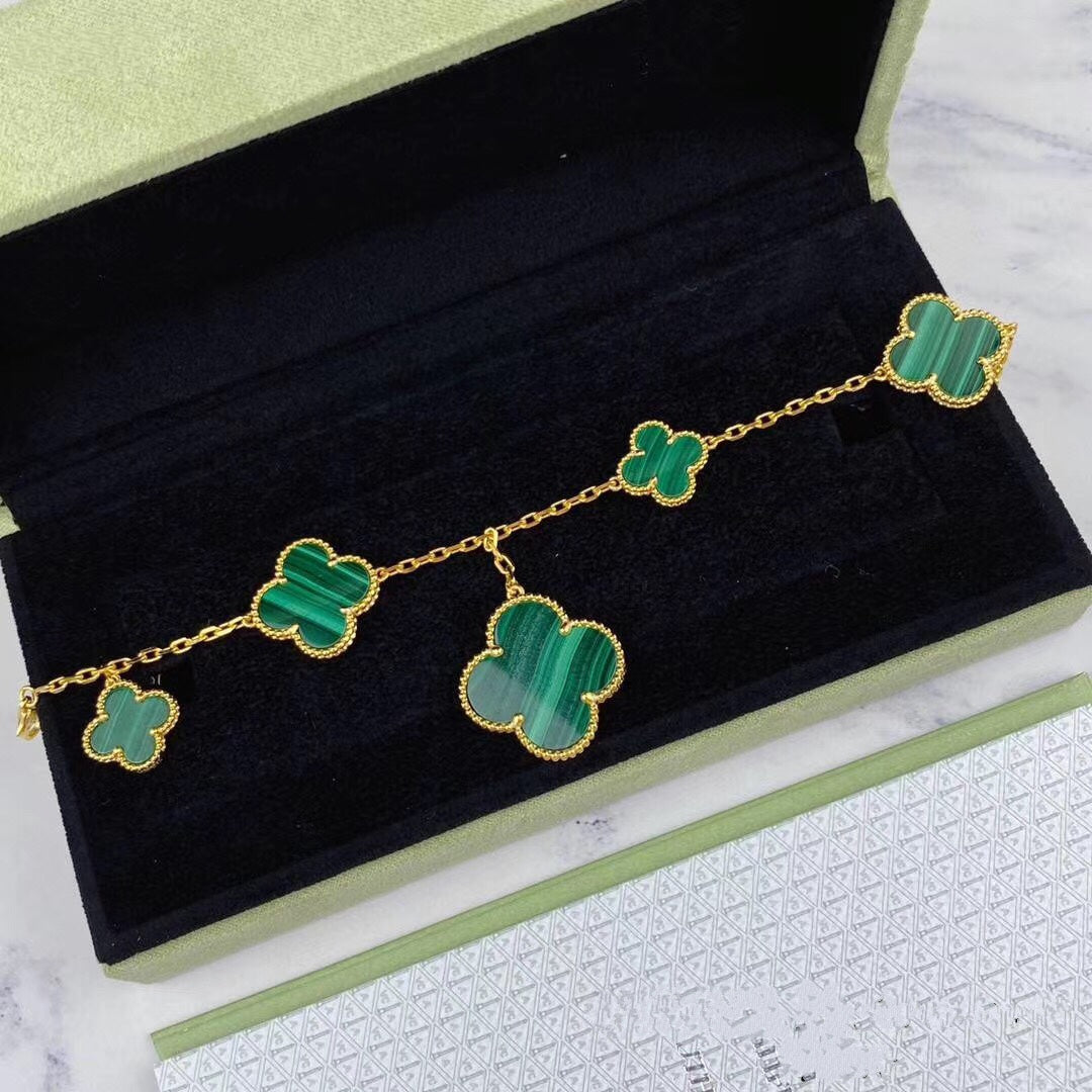 [Star Jewelry]MAGIC CLOVER MALACHITE GOLD BRACELET 5 MOTIFS