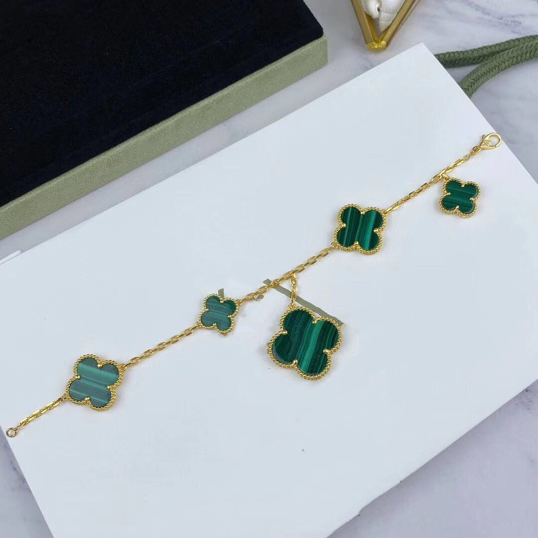 [Star Jewelry]MAGIC CLOVER MALACHITE GOLD BRACELET 5 MOTIFS