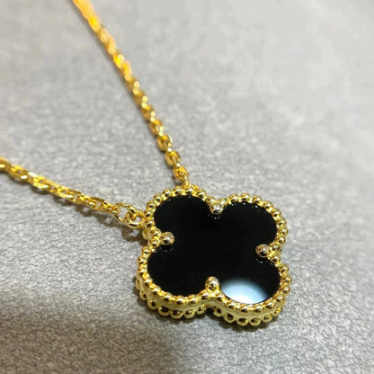 [Star Jewelry]CLOVER 15MM BLACK ONYX SINGLE FLOWER NECKLACE