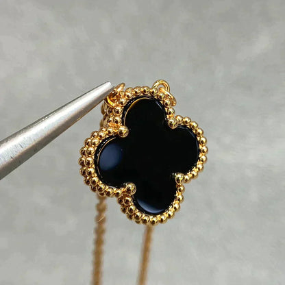 [Star Jewelry]CLOVER 15MM BLACK ONYX SINGLE FLOWER NECKLACE