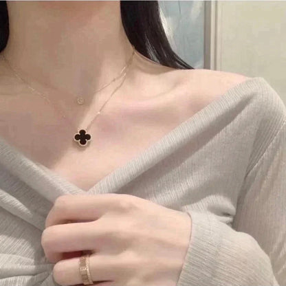 [Star Jewelry]CLOVER 15MM BLACK ONYX SINGLE FLOWER NECKLACE