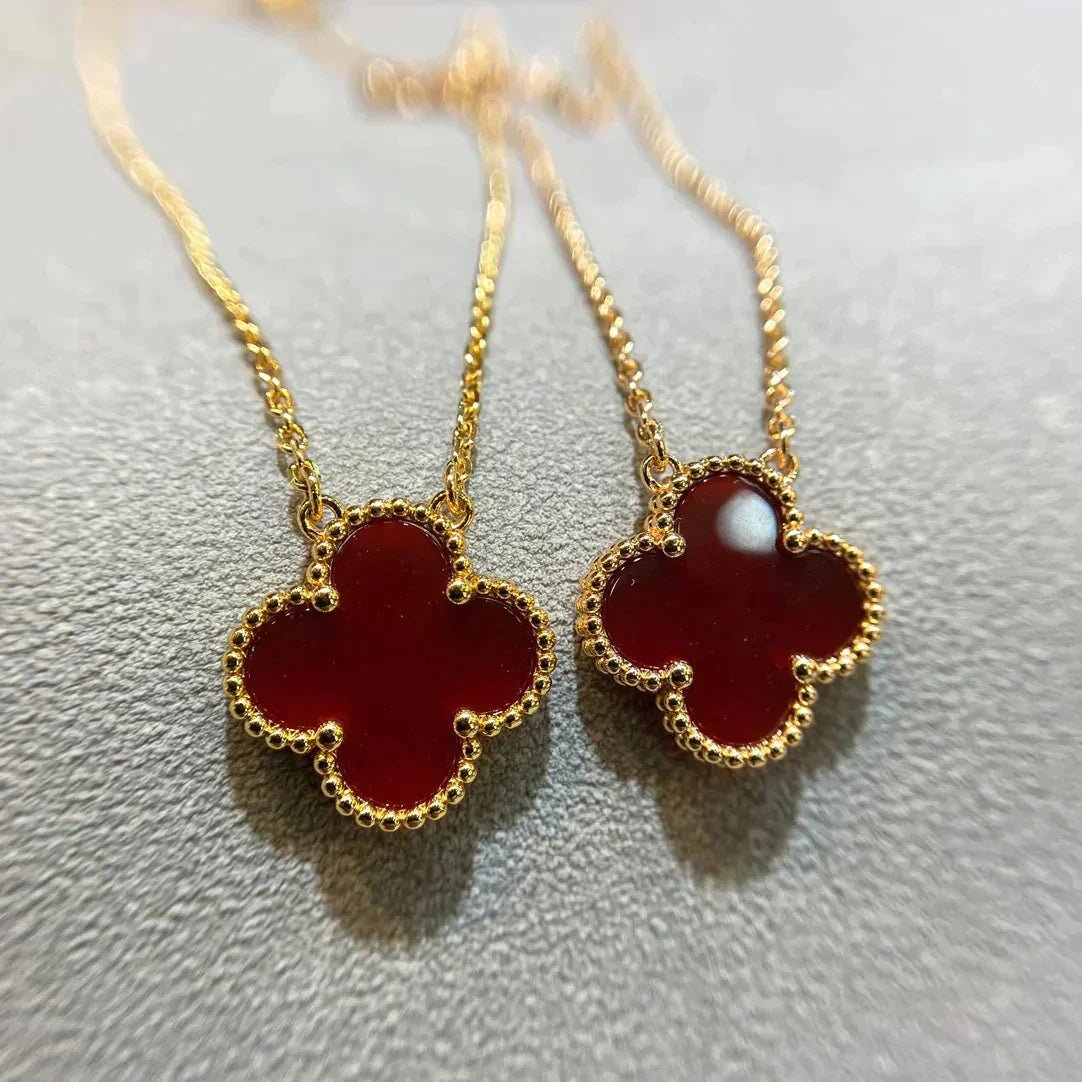 [Star Jewelry]CLOVER 15MM CARNELIAN SINGLE FLOWER NECKLACE