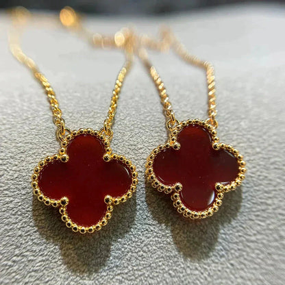 [Star Jewelry]CLOVER 15MM CARNELIAN SINGLE FLOWER NECKLACE