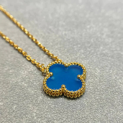 [Star Jewelry]CLOVER 15MM BLUE AGATE NECKLACE