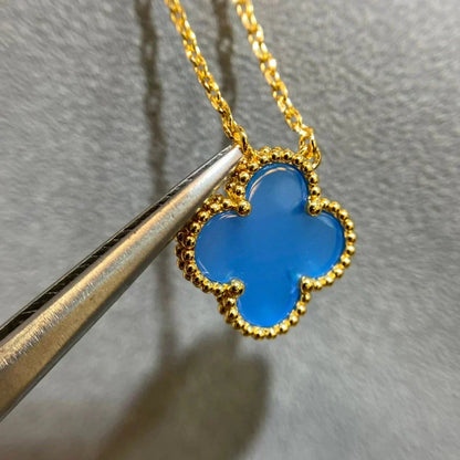 [Star Jewelry]CLOVER 15MM BLUE AGATE NECKLACE