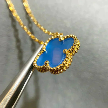 [Star Jewelry]CLOVER 15MM BLUE AGATE NECKLACE