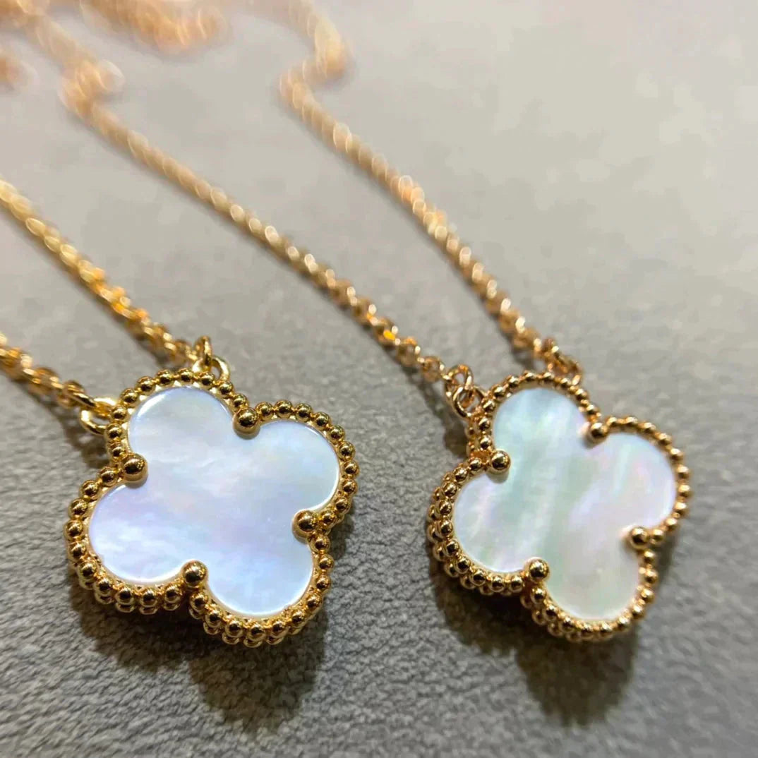 [✨Stars💎]CLOVER 15MM WHITE MOTHER-OF-PEARL GOLD NECKLACE