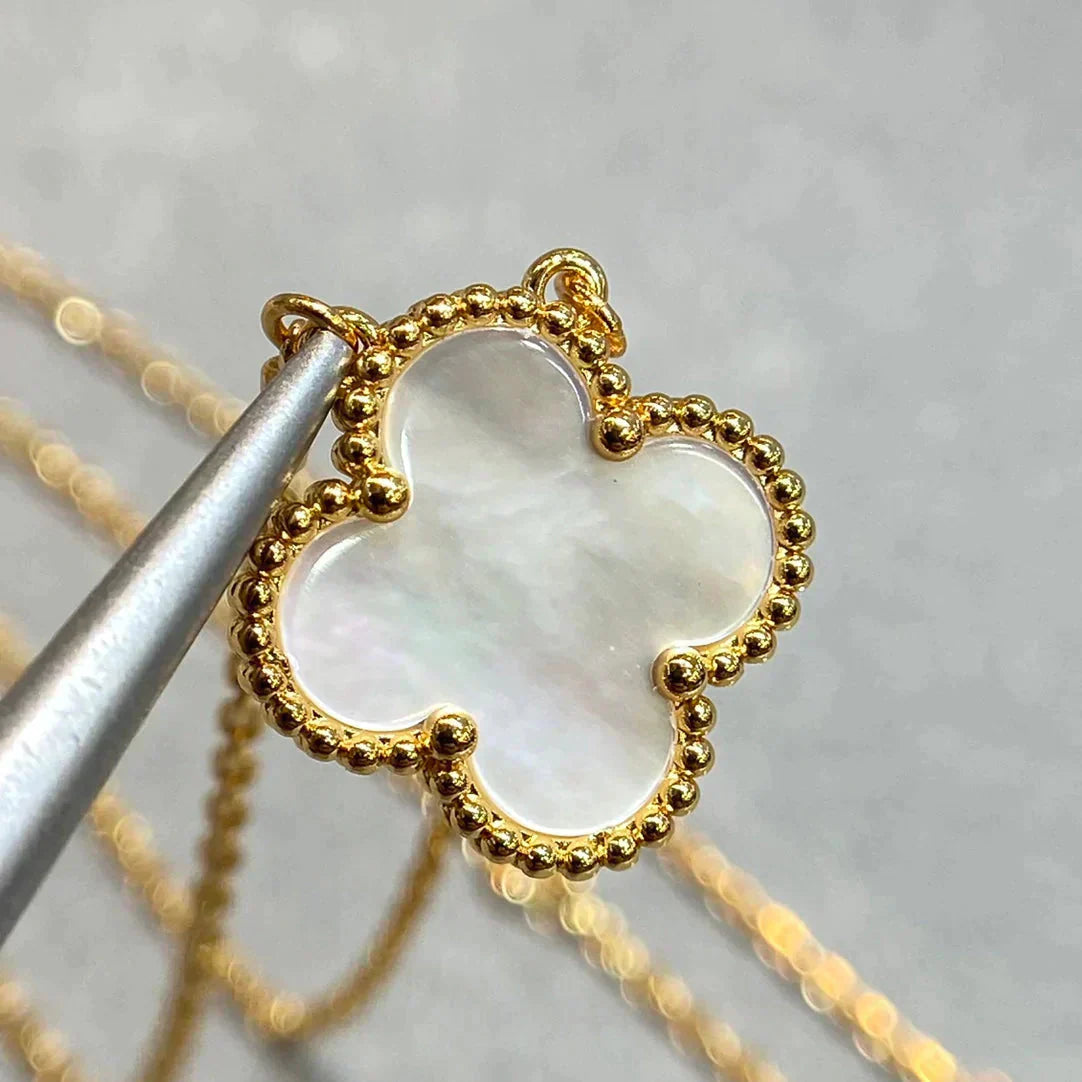 [✨Stars💎]CLOVER 15MM WHITE MOTHER-OF-PEARL GOLD NECKLACE