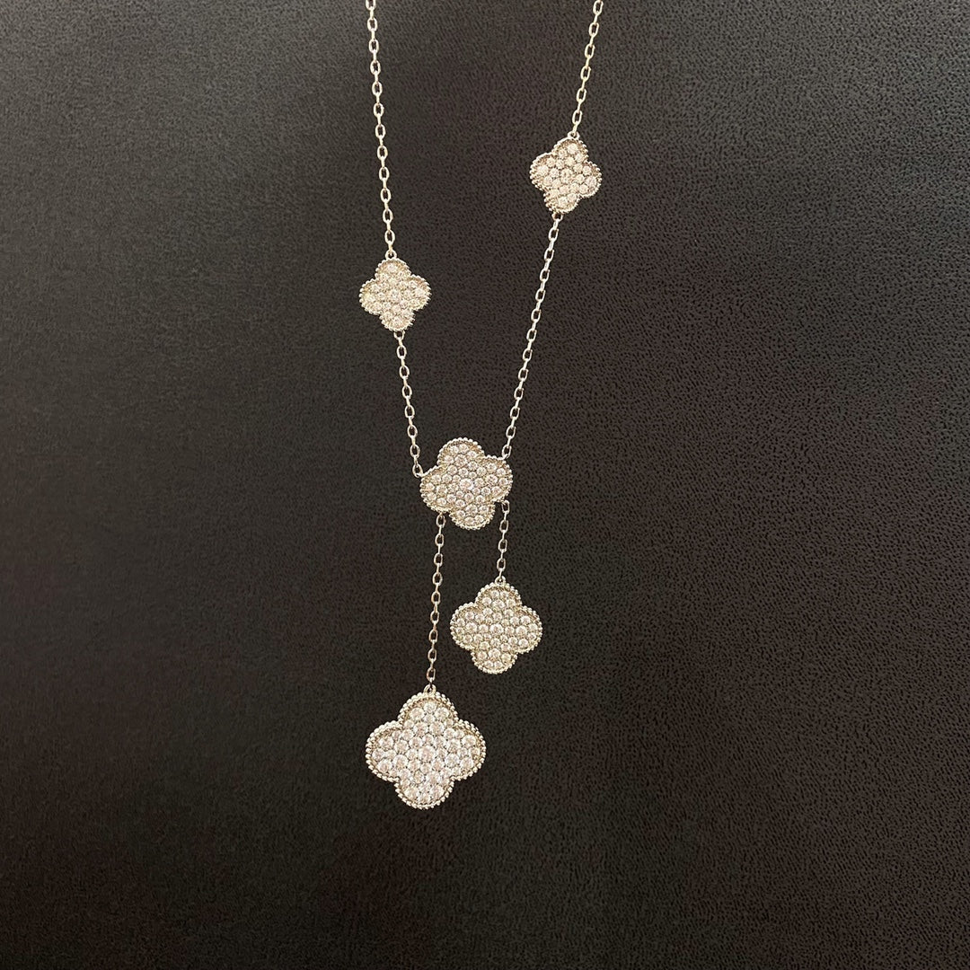 [Star Jewelry]CLOVER 5 MOTIFS SILVER DIAMONDS NECKLACE