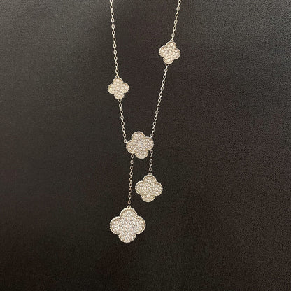 [Star Jewelry]CLOVER 5 MOTIFS SILVER DIAMONDS NECKLACE