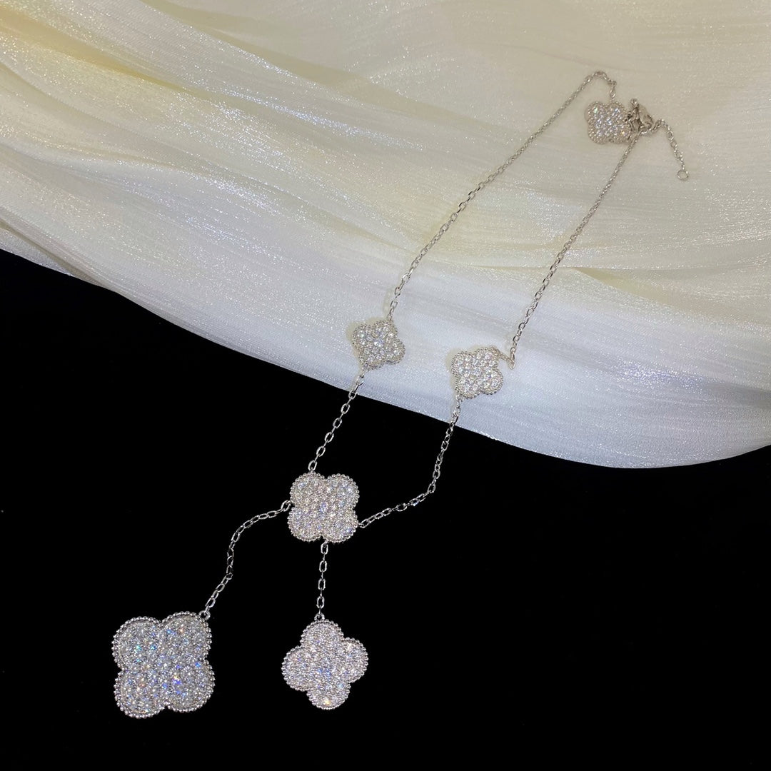 [Star Jewelry]CLOVER 5 MOTIFS SILVER DIAMONDS NECKLACE