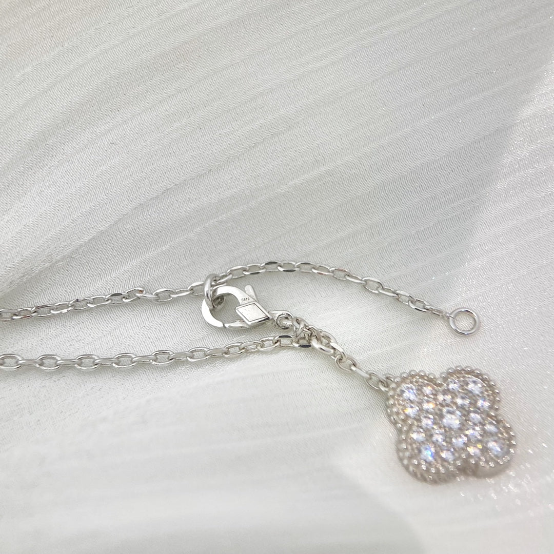 [Star Jewelry]CLOVER 5 MOTIFS SILVER DIAMONDS NECKLACE