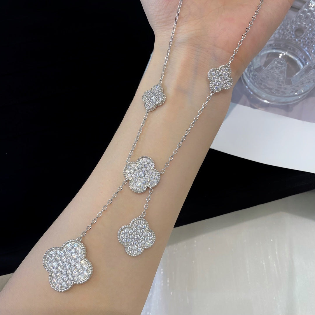 [Star Jewelry]CLOVER 5 MOTIFS SILVER DIAMONDS NECKLACE
