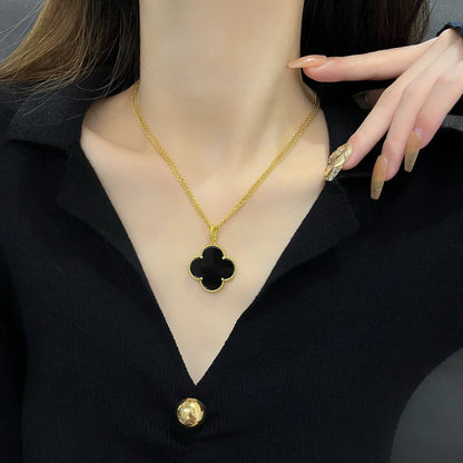 [Star Jewelry]CLOVER 25MM NECKLACE GOLD ONYX