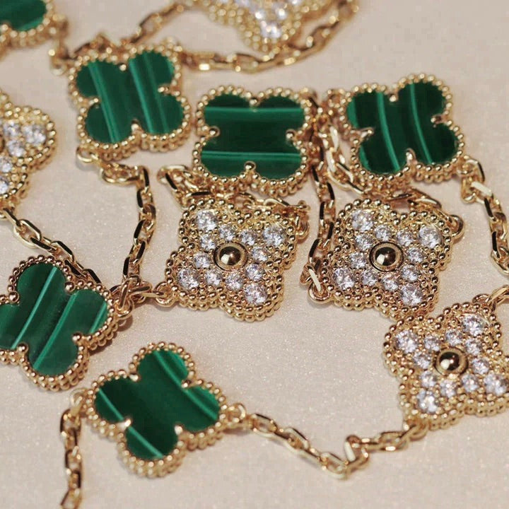 [Star Jewelry]CLOVER 20 MOTIFS MALACHITE DIAMOND NECKLACE