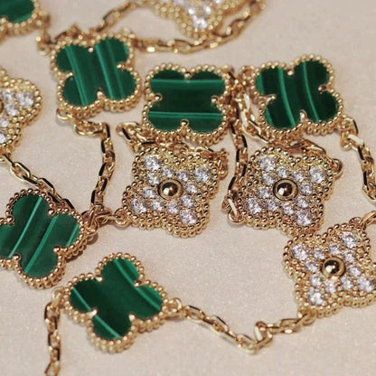 [Star Jewelry]CLOVER 20 MOTIFS MALACHITE DIAMOND NECKLACE