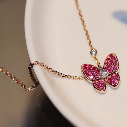[Star Jewelry]BUTTERFLY RED DIAMOND ROSE GOLD NECKLACE