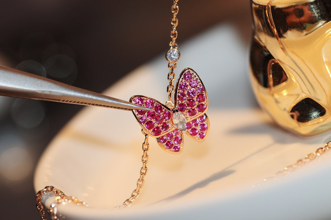 [Star Jewelry]BUTTERFLY RED DIAMOND ROSE GOLD NECKLACE