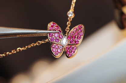 [Star Jewelry]BUTTERFLY RED DIAMOND ROSE GOLD NECKLACE