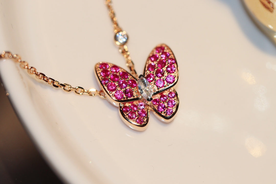 [Star Jewelry]BUTTERFLY RED DIAMOND ROSE GOLD NECKLACE