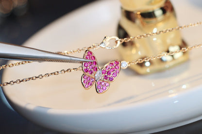 [Star Jewelry]BUTTERFLY RED DIAMOND ROSE GOLD NECKLACE