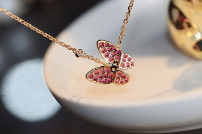 [Star Jewelry]BUTTERFLY RED DIAMOND ROSE GOLD NECKLACE