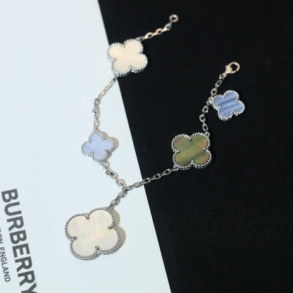 [Star Jewelry]CLOVER BRACELET 5 MOTIFS MOP CHALCEDONY SILVER