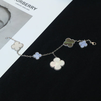 [Star Jewelry]CLOVER BRACELET 5 MOTIFS MOP CHALCEDONY SILVER