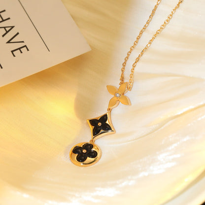 [Star Jewelry]STAR AND SUN ONYX PINK GOLD NECKLACE