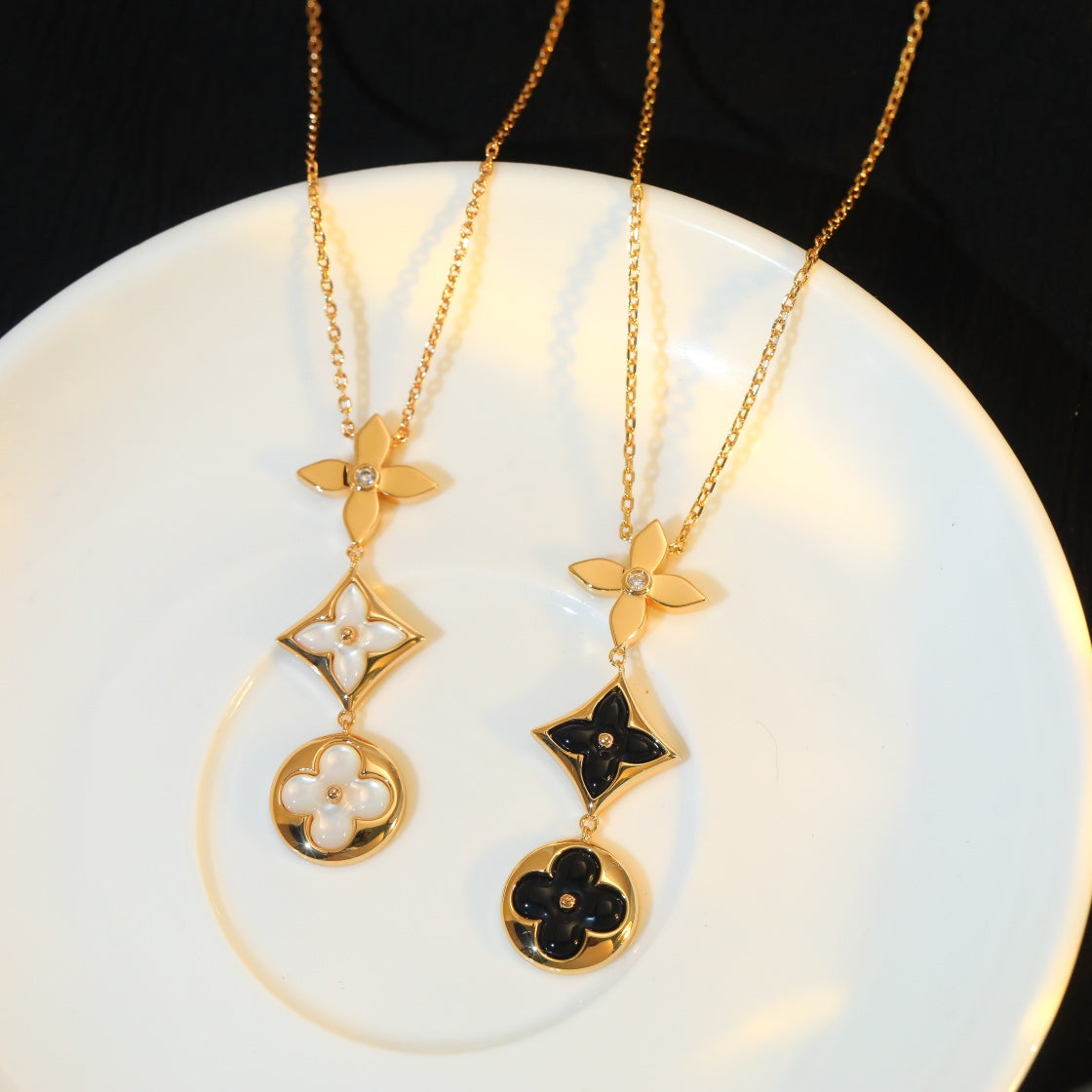 [Star Jewelry]STAR AND SUN ONYX PINK GOLD NECKLACE