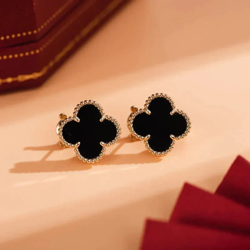 [Star Jewelry]CLOVER MEDIUM 1 MOTIFS  ONYX STUD EARRINGS