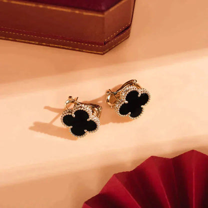 [Star Jewelry]CLOVER MEDIUM 1 MOTIFS  ONYX STUD EARRINGS
