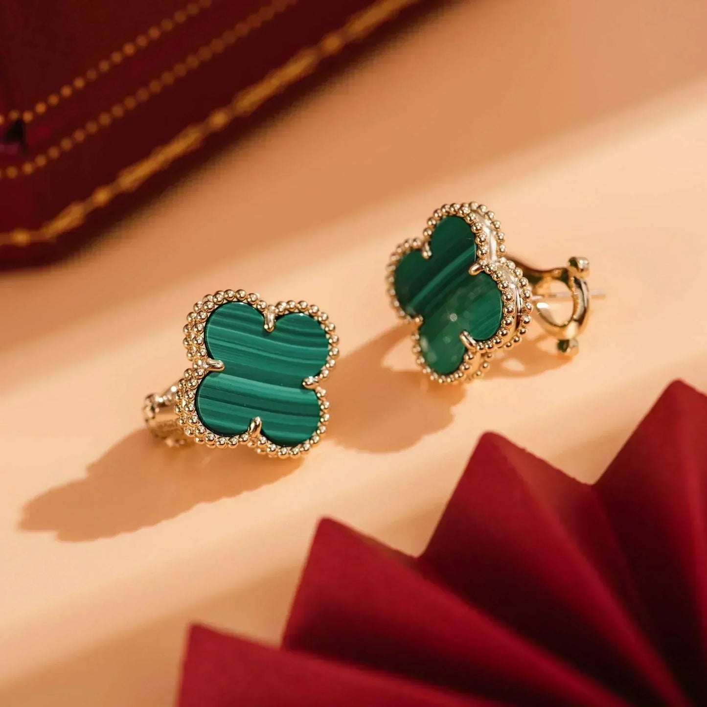 [Star Jewelry]CLOVER MEDIUM 1 MOTIFS MALACHITE  EARRINGS