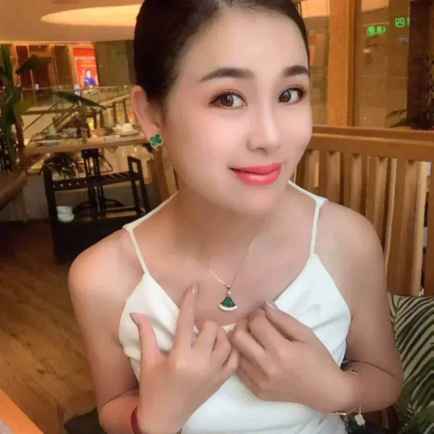 [Star Jewelry]CLOVER MEDIUM 1 MOTIFS MALACHITE  EARRINGS