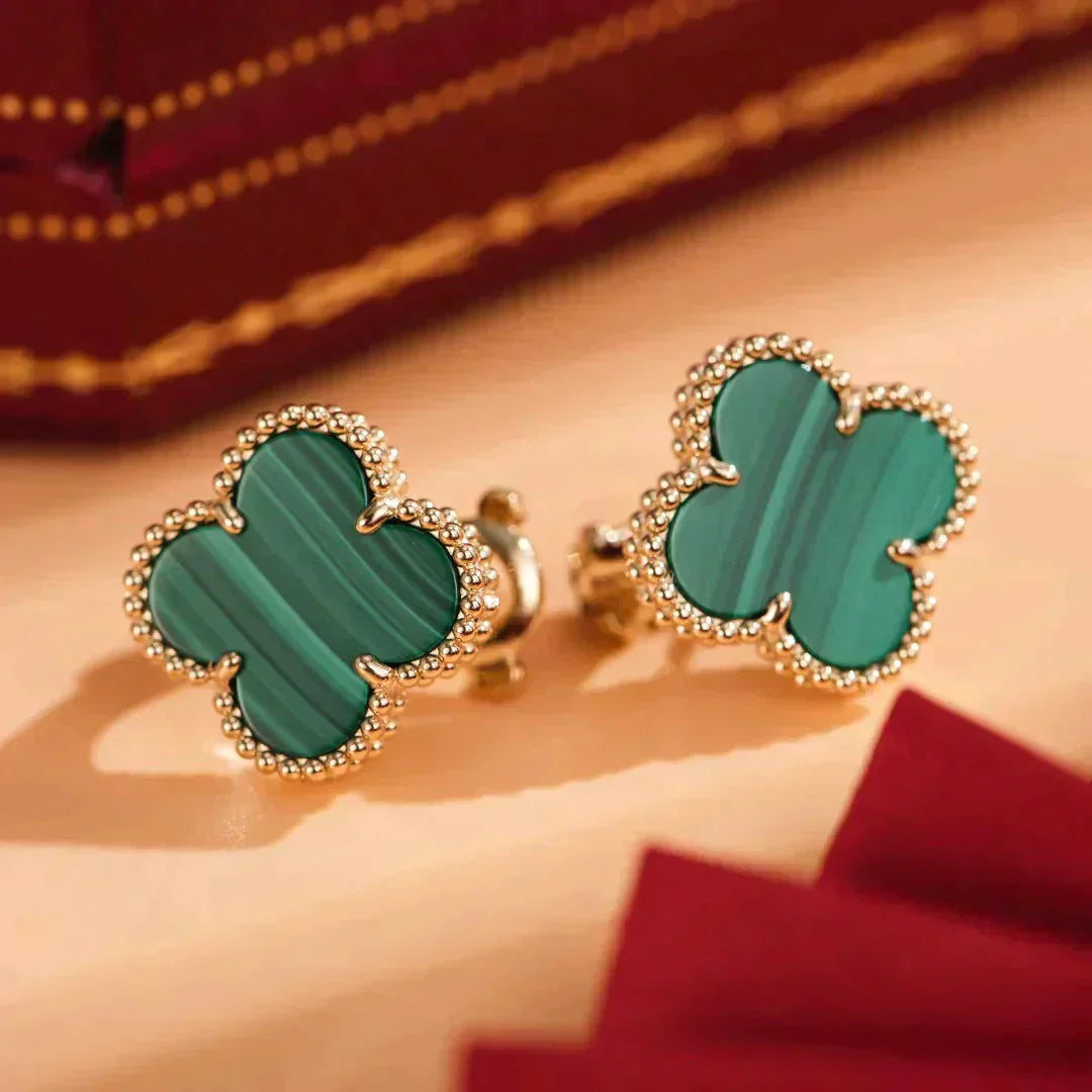 [Star Jewelry]CLOVER MEDIUM 1 MOTIFS MALACHITE  EARRINGS