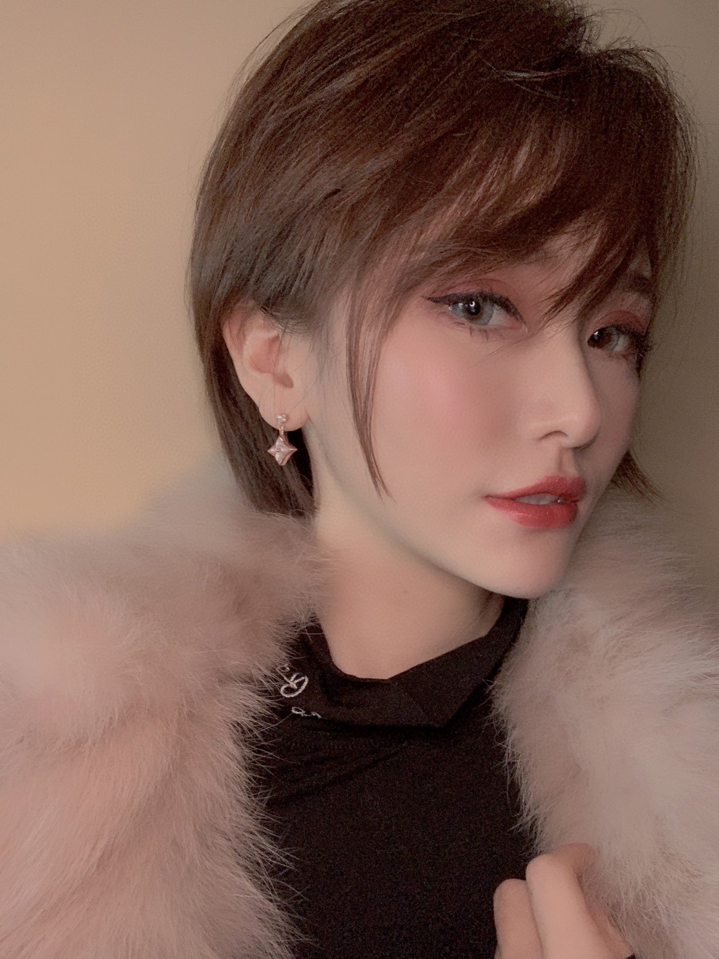 [Star Jewelry]DOUBLE STAR PINK GOLD MOP DROP EARRINGS