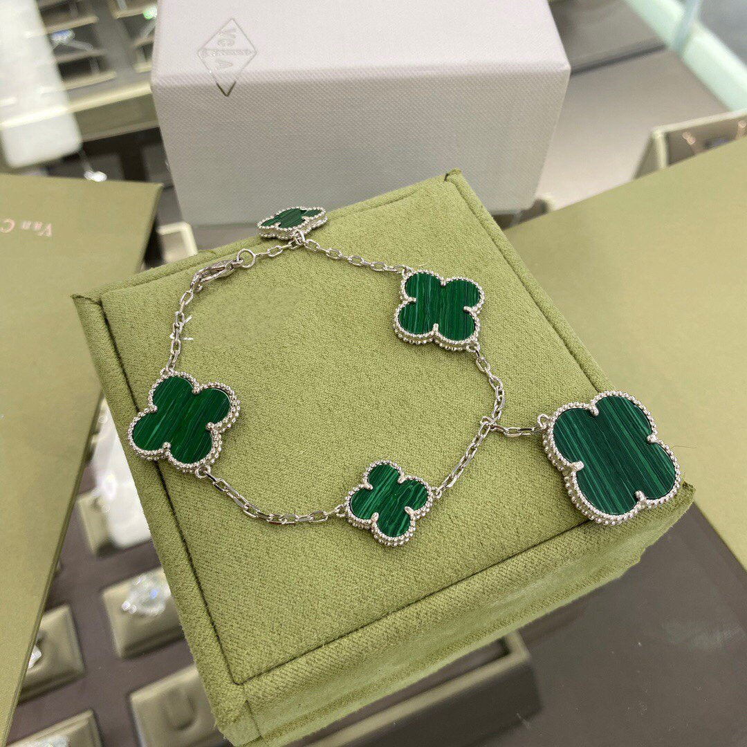 [Star Jewelry]CLOVER 5 MOTIFS SIVLER MALACHITE BRACELET