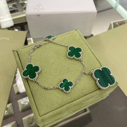 [Star Jewelry]CLOVER 5 MOTIFS SIVLER MALACHITE BRACELET