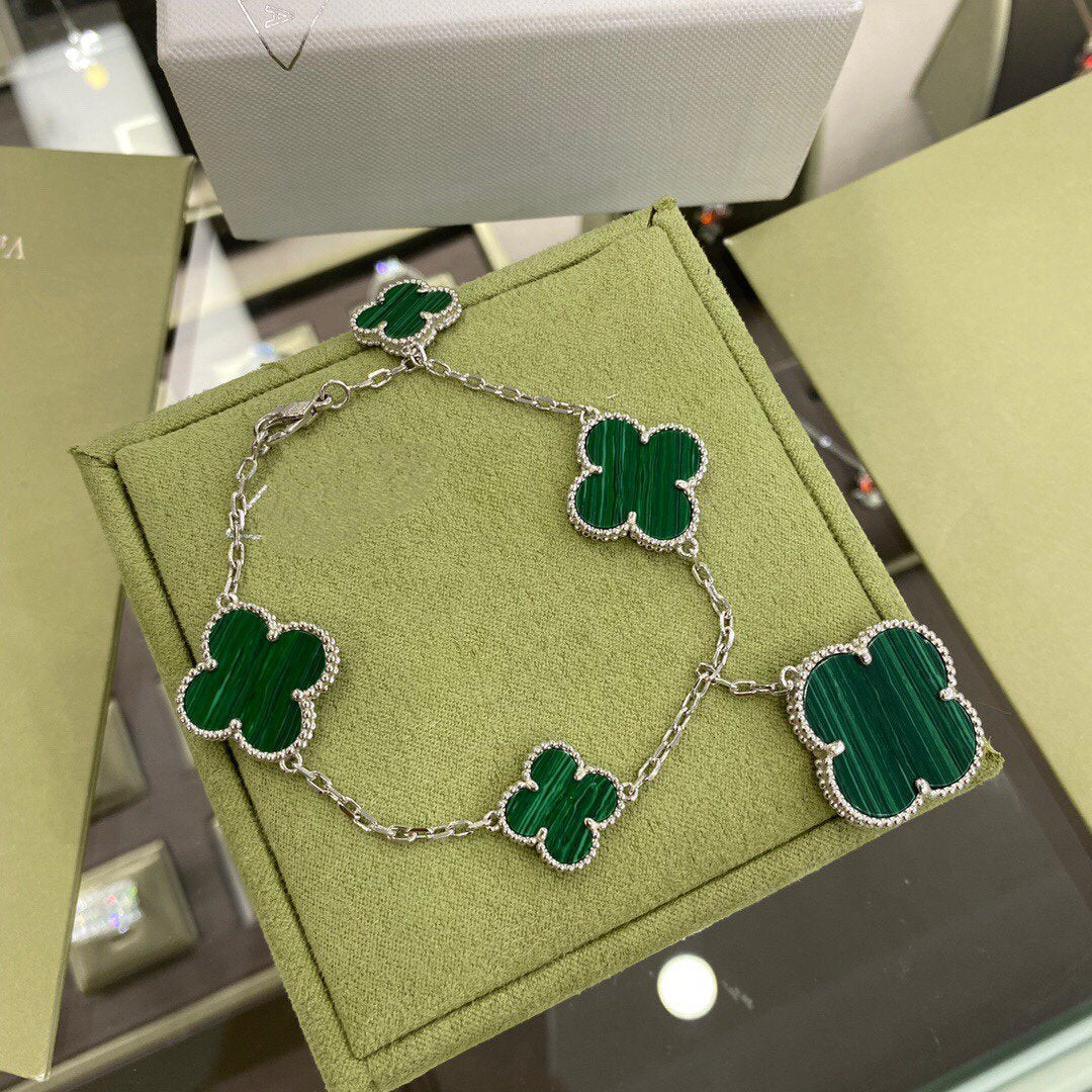 [Star Jewelry]CLOVER 5 MOTIFS SIVLER MALACHITE BRACELET