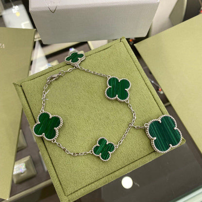 [Star Jewelry]CLOVER 5 MOTIFS SIVLER MALACHITE BRACELET