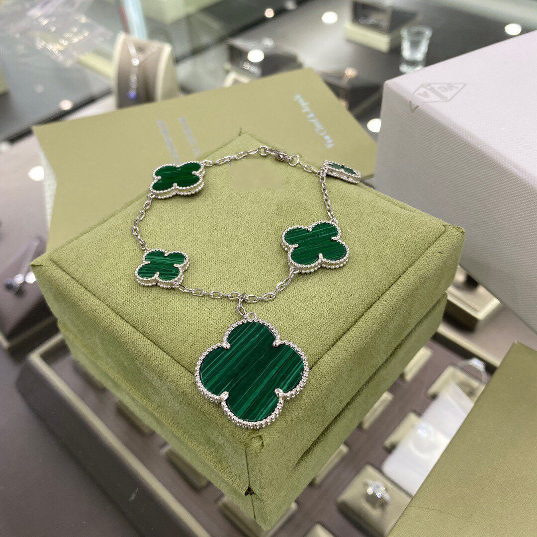 [Star Jewelry]CLOVER 5 MOTIFS SIVLER MALACHITE BRACELET