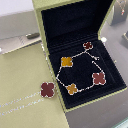 [Star Jewelry]CLOVER 5 MOTIFS SIVLER CARNELIAN TIGER EYE BRACELET
