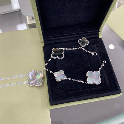 [Star Jewelry]CLOVER 5 MOTIFS SIVLER DARK MOP BRACELET