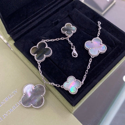 [Star Jewelry]CLOVER 5 MOTIFS SIVLER DARK MOP BRACELET